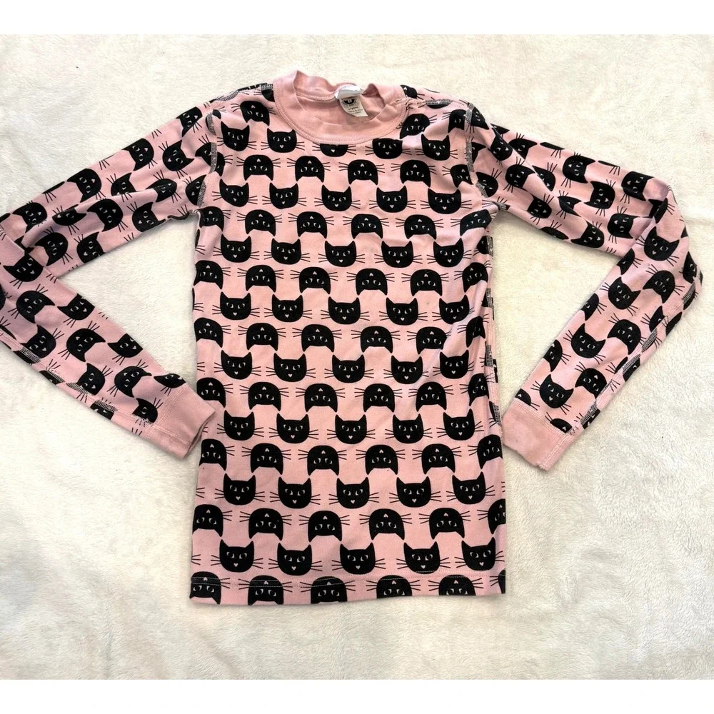 Hanna Andersson Pink Black Cat Face Organic Cotton‎ Pajama Top Kids 160 US 14